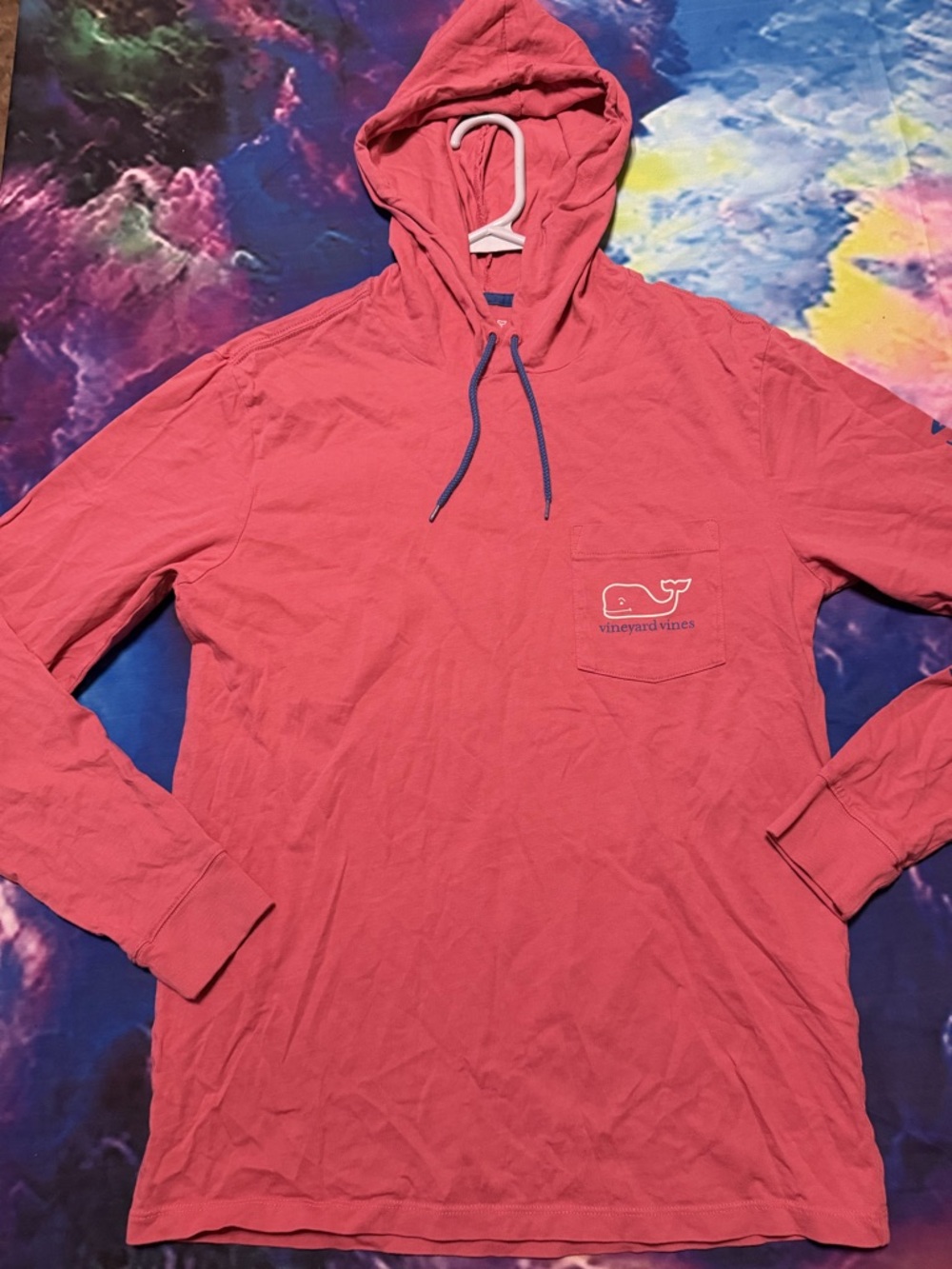 Vineyard Vines Coral Pink Hooded Long Sleeve Pocket Tee